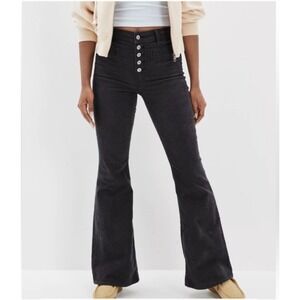 American Eagle Women's Dark Gray Stretch Corduroy High Rise Flare Pants Size 0